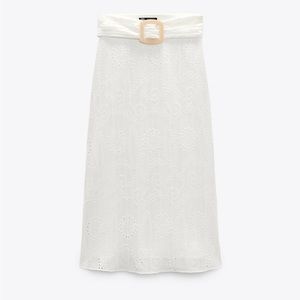 Zara White Midi Skirt with Belt